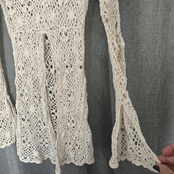 Vtg Y2k Set Of 2 Take Out Open Knit Long Sleeve Tops Ivory & Black Sz M Fairy - Picture 9 of 11